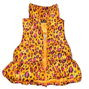24m Trukfit Baby Girls Orange Pink Leopard Animal Print Puffer Vest Jacket Top